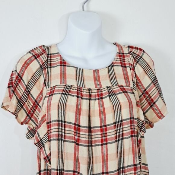 Anthropologie Maeve‎ Priscilla Plaid Flutter Sleeve Top Size Small - Picture 3 of 8
